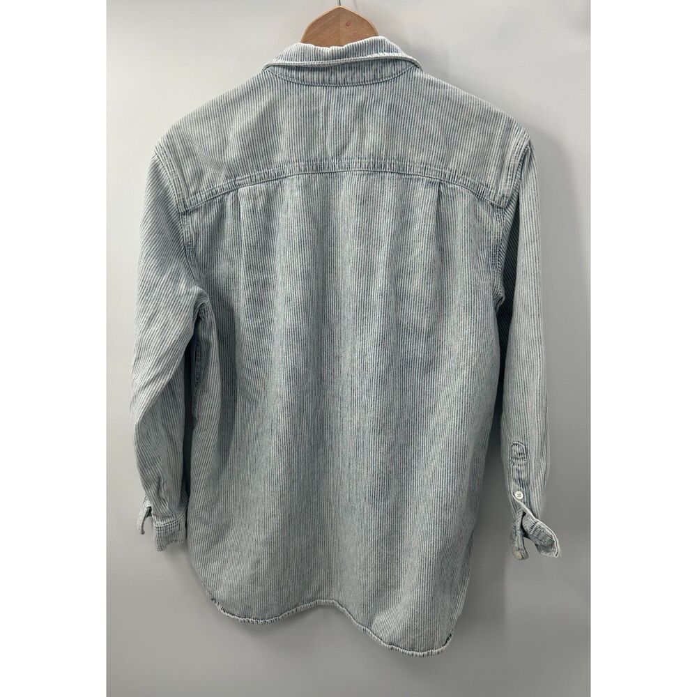 Frame Oversized Striped Cotton Poplin Shirt Chore Bleached Denim Size S - Picture 2 of 5